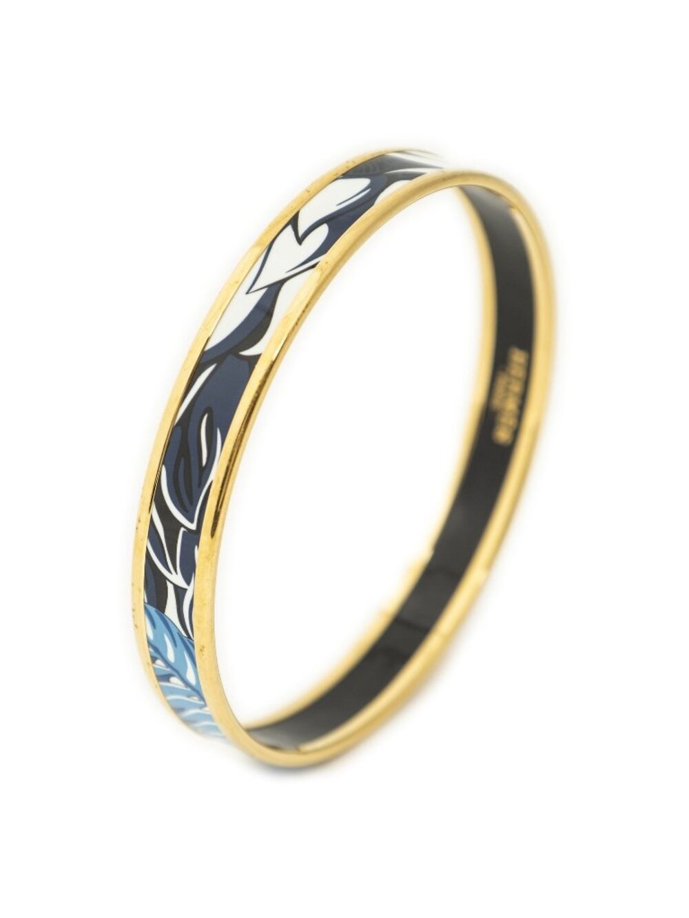 Hermes Enamel Bangle Blue Yellow Gold Plated Bracelet